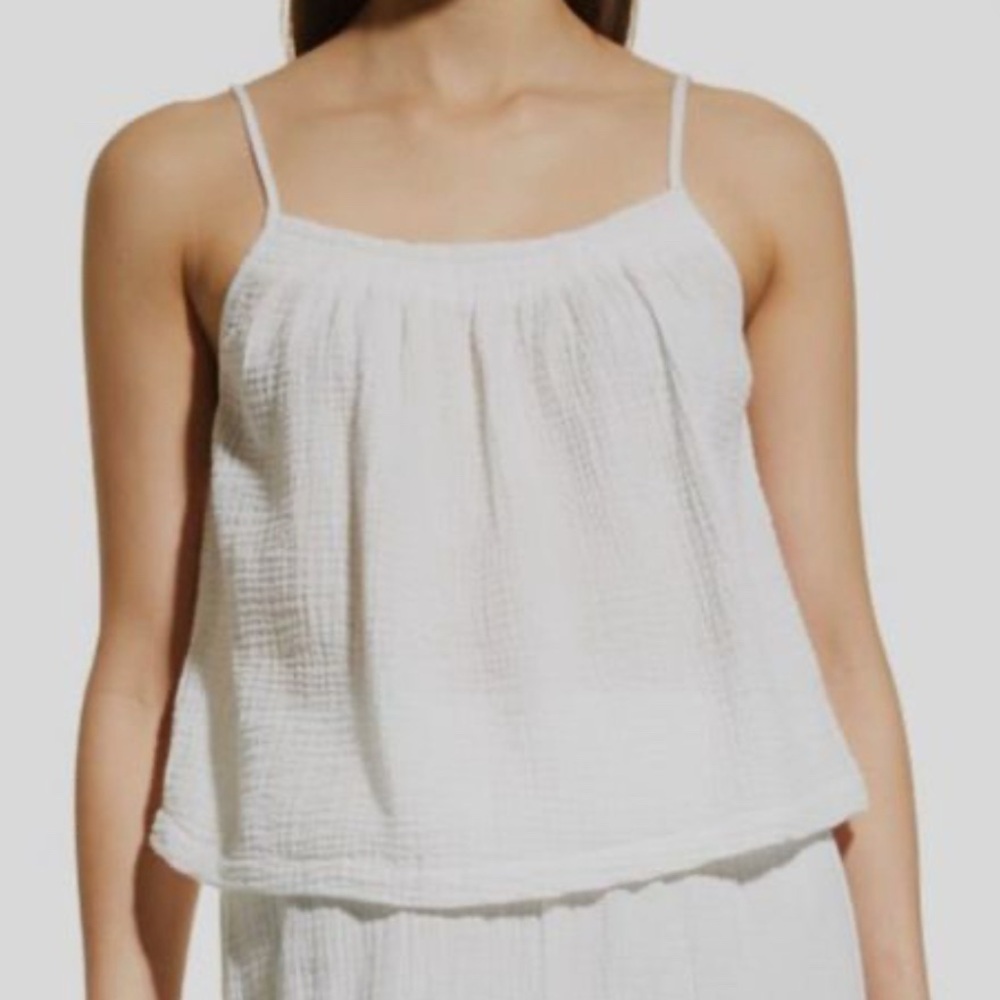 Monrow -Smocked Gauze Organic Cotton Tank Top